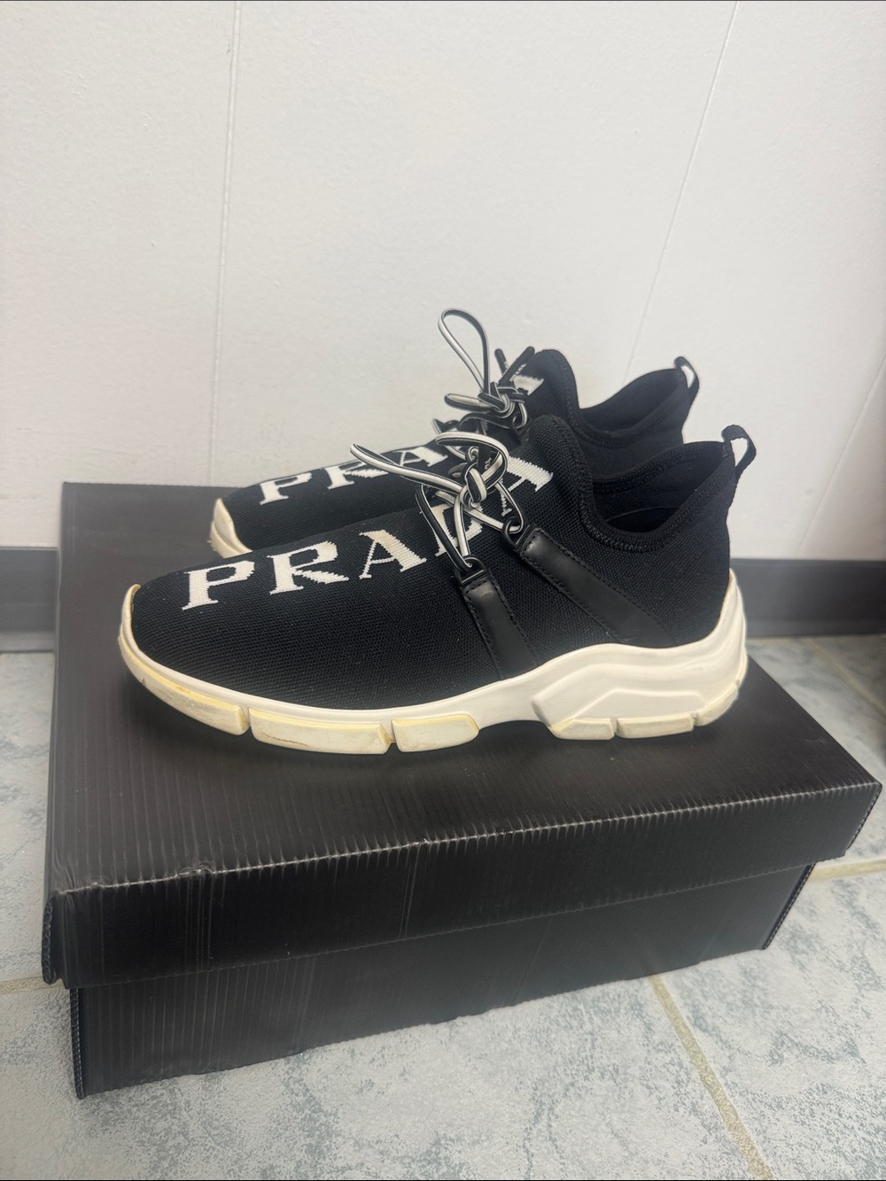 PRADA Black Knit Lace-Up Women’s Sneakers